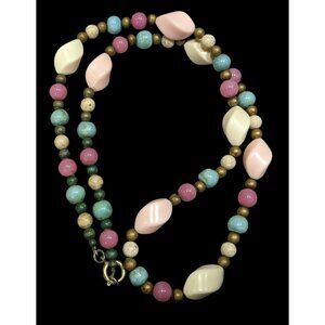 Vintage Retro Pastel Lucite And Stone Beaded Necklace